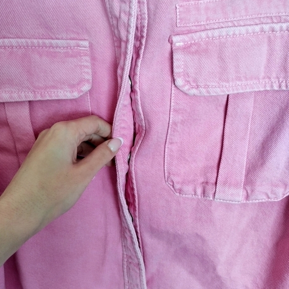 Zara Pink Oversized Denim Jacket | Shacket Style, Size M - Picture 6 of 8